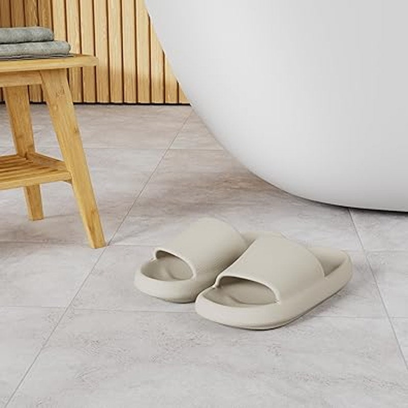 Joomra Womens Size 10 Cream Slide On Soft Flip Flop Wide Band Sandals Slippers