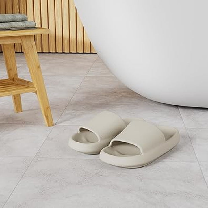 Joomra Womens Size 10 Cream Slide On Soft Flip Flop Wide Band Sandals Slippers