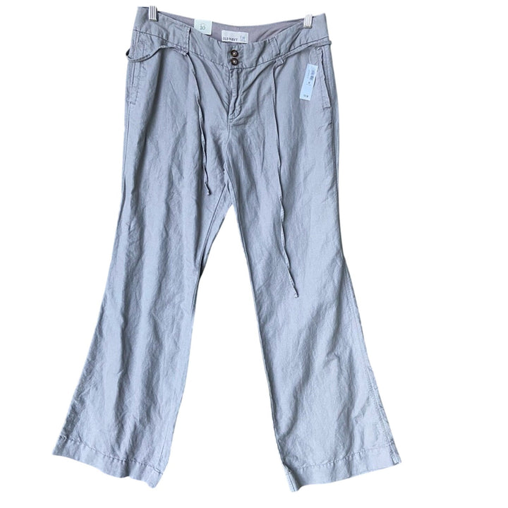 NWT New Old Navy Womens Size 10 Gray Wide Leg Mid-Rise Flax Cotton Trouser Pants