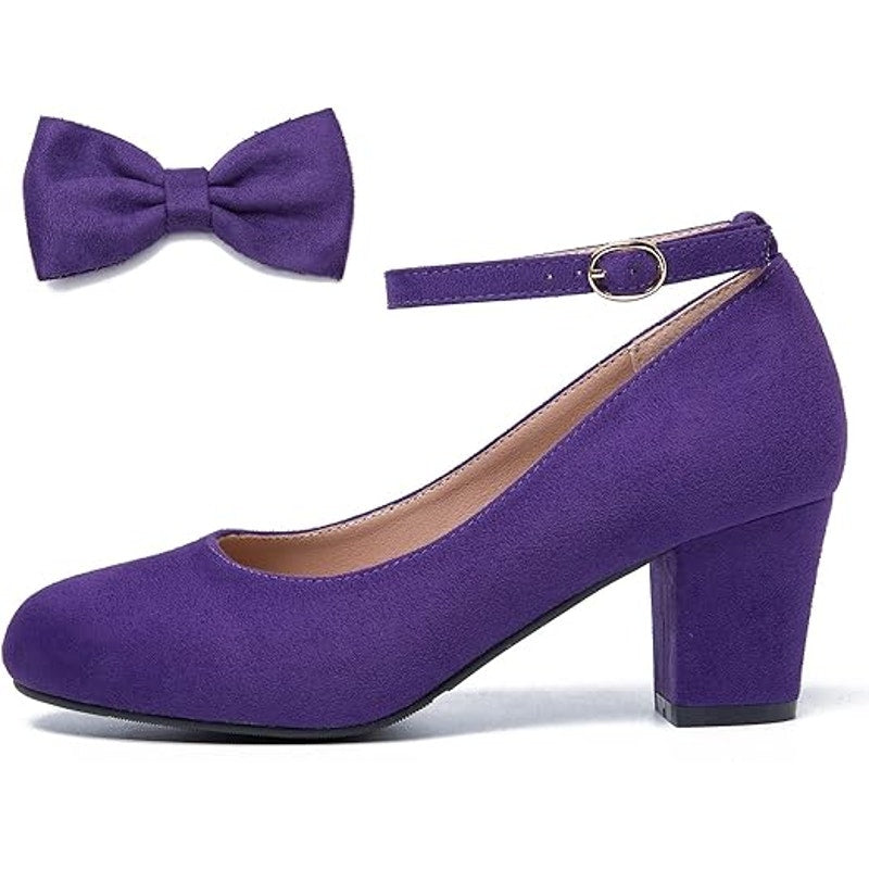 Peijely Womens Size 11.5 Soft Purple Velour Ankle Strap Closed Toe 3" Heel Shoes