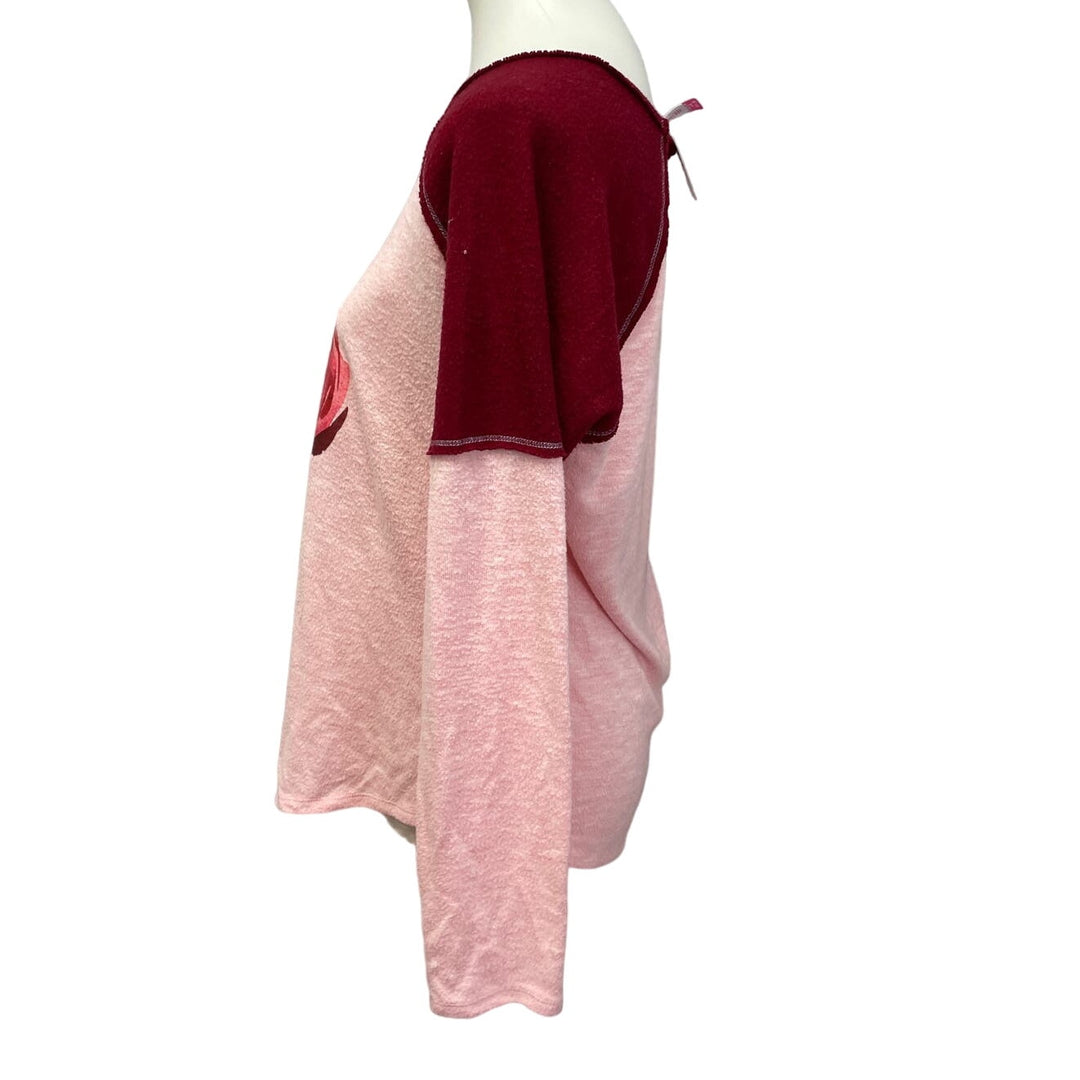 Hand Printed Upcycled Juniors Large Watercolor Peony Flower Long Sleeve Tee
