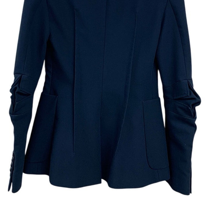 Marina Moscone Womens Size 0 Navy Blue Patch Pocket Single Button Blazer Jacket