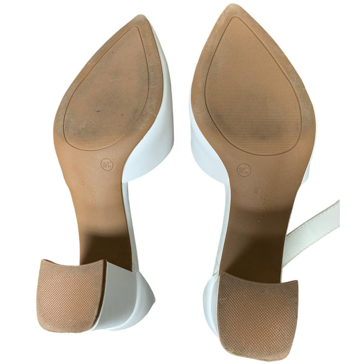 Mysoft Womens Size 10W White Faux Leather Pointy Toe 3" Heel Ankle Strap Shoes