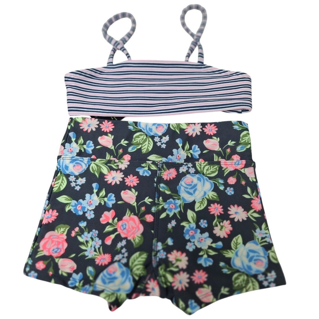 New Art Class Girls Small (6/6X) Floral Stripe Pink Bikini 2PC Swimsuit