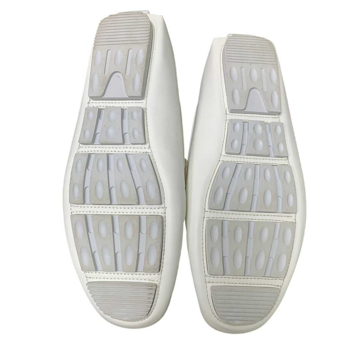 Bruno Marc Men Size 10.5 White Faux Leather Buckle Slide On Driving Loafer Shoes
