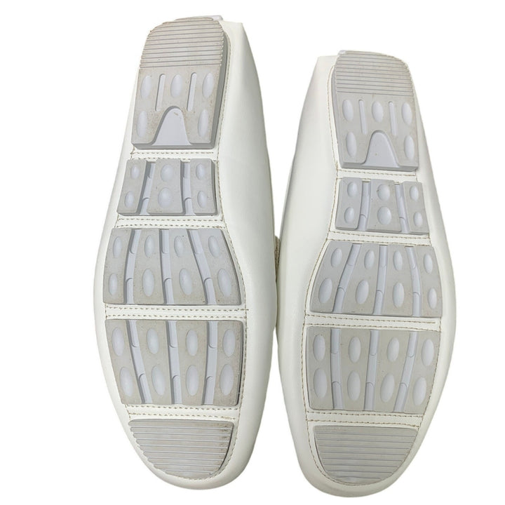 Bruno Marc Men Size 10.5 White Faux Leather Buckle Slide On Driving Loafer Shoes