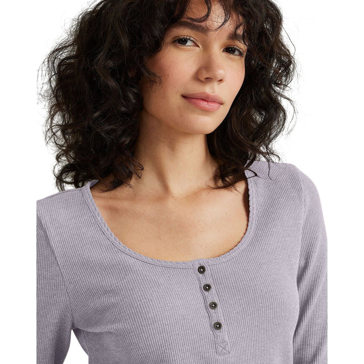 New Eddie Bauer Womens XXL Iris Purple Infinity Long Sleeve Thermal Henley Top