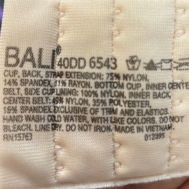New Bali 40DD Support Lacy Overlay 3-Hook Tan Neutral Underwire Adjustable Bra