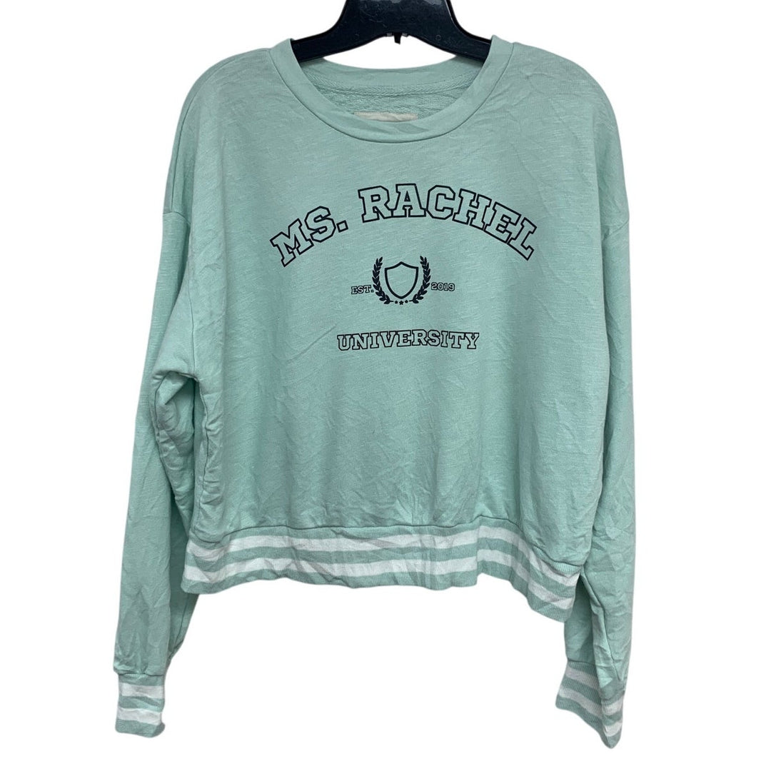Upcycled Hand Printed Womens Medium Ms Rachel University Long Sleeve Sweatshirt