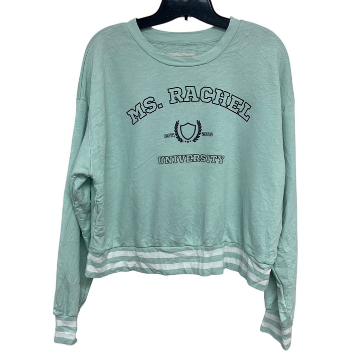 Upcycled Hand Printed Womens Medium Ms Rachel University Long Sleeve Sweatshirt