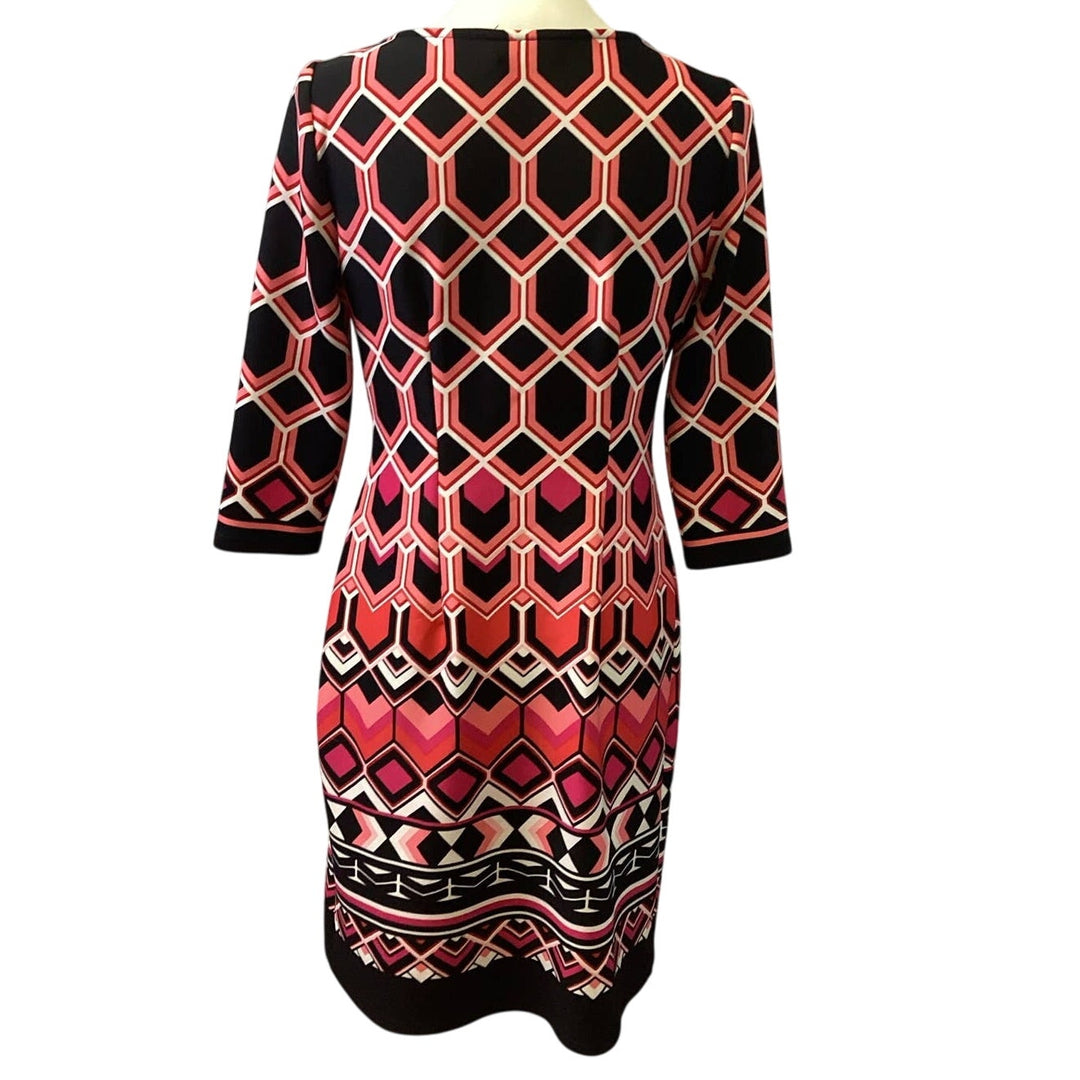 Nine West Womens Size 4 Long Sleeve Stretchy Geometric Body Con Midi Dress