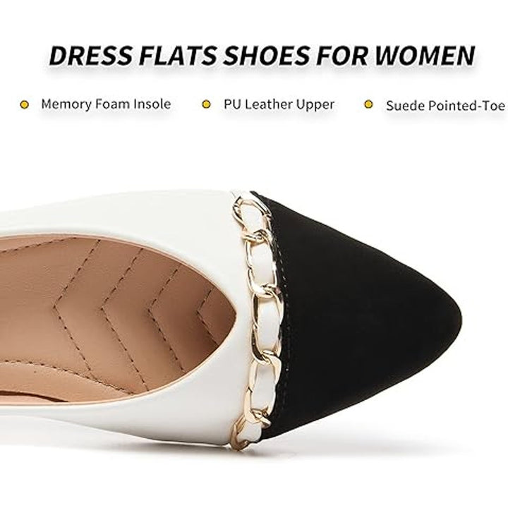New Babudog Womens Szie 11 White Black Gold Chain Pointy Toe Slide On Flat Shoes