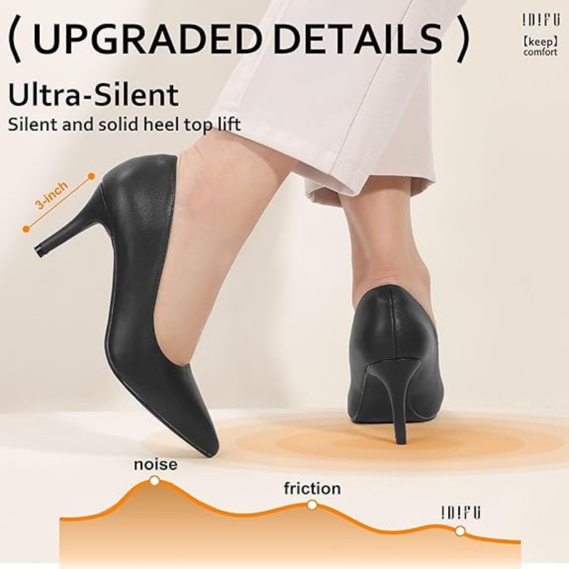 IDIFU Womens Size 7.5 Black 3" Stiletto Heel PU Leather Closed Pointed Toe Shoes