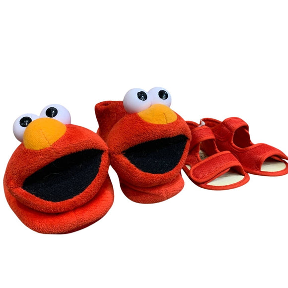 Sesame Street Elmo XL Slippers and Red Size 3 Magic Prewalker Sandals Lot