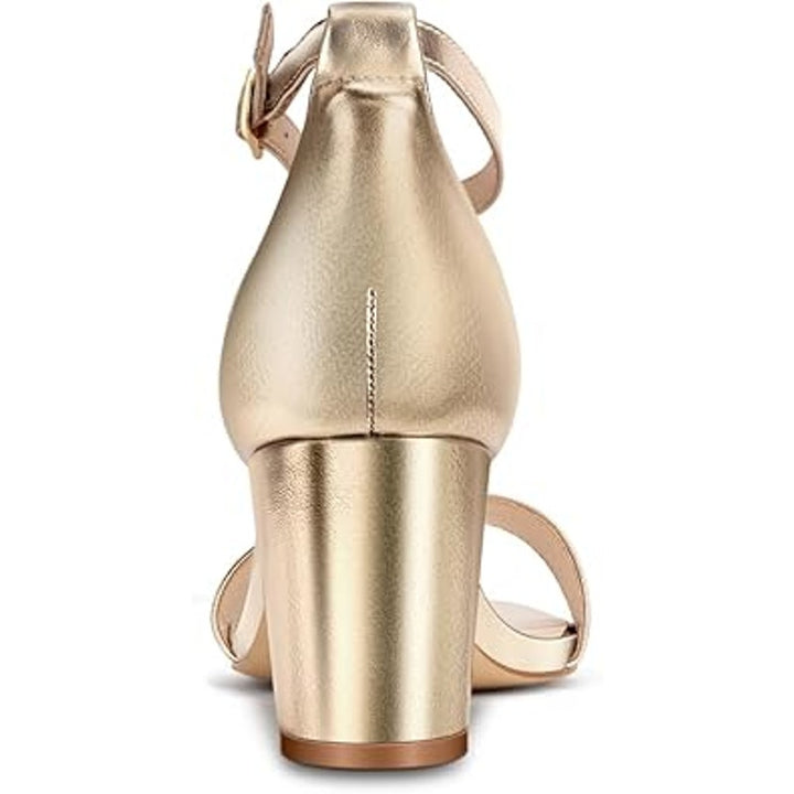 Party Womens Size 7 Shiny Gold Open Toe Ankle Strap 2.5" Block Heel Sandal Shoes