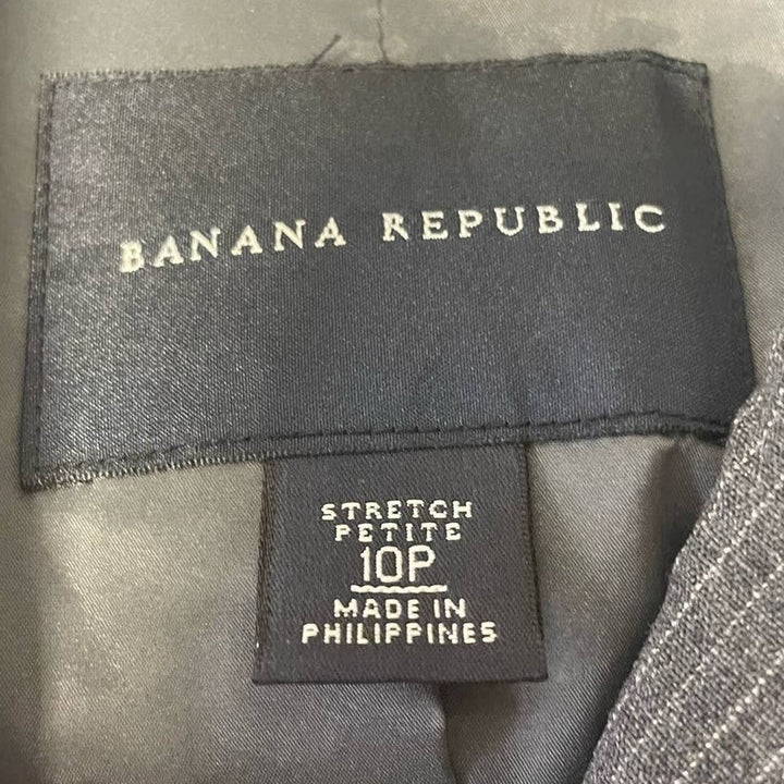 Banana Republic Womens 10P 10 Petite Gray Pin Striped 3 Button Blazer Jacket