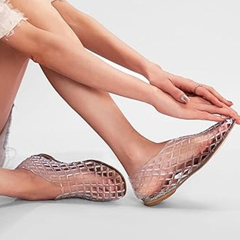 New Womens Size 10 Clear Jelly Slide On Low Heel Sandals Mesh Sandals Shoes