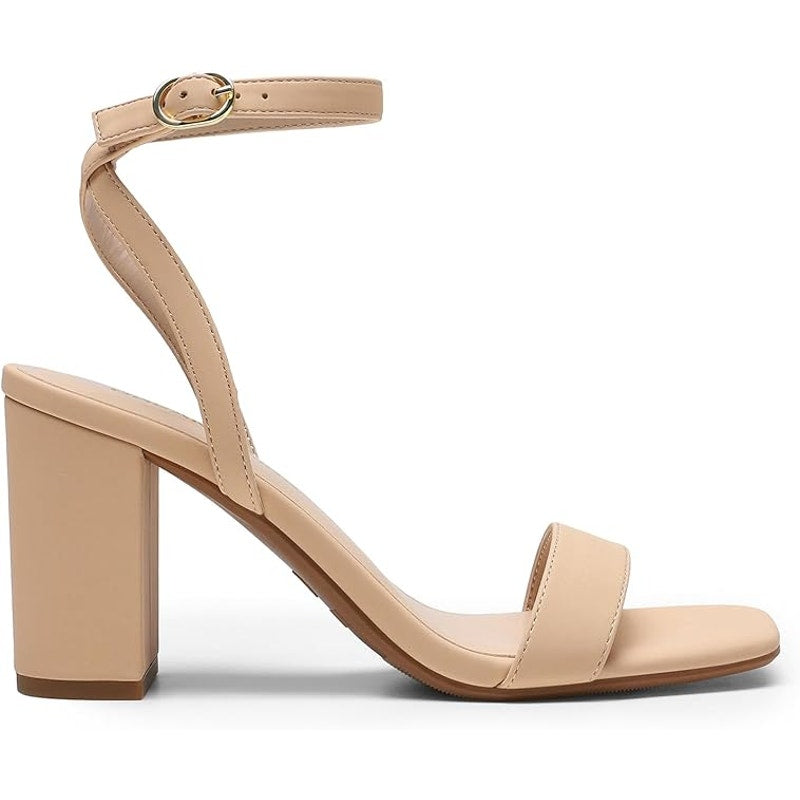 New Dream Pairs Womens Size 7 Nude Tan 3.25" Chunky Heels Square Open Toe Shoes