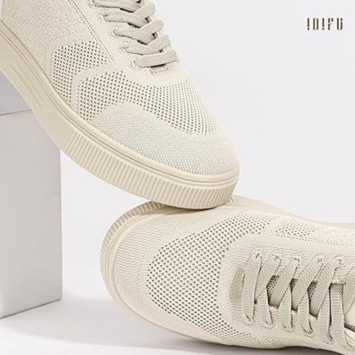 Idifu Womens Size 9 Tan Lace Up Mesh Breathable Athletic Sneakers Tennis Shoes
