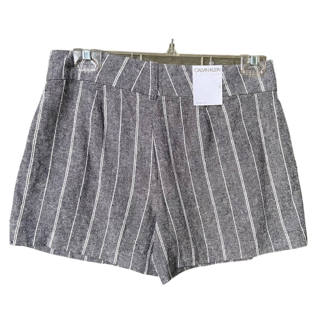 NWT New Calvin Klein Womens Size 2 Gray Linen Blend Striped Shorts w Pockets