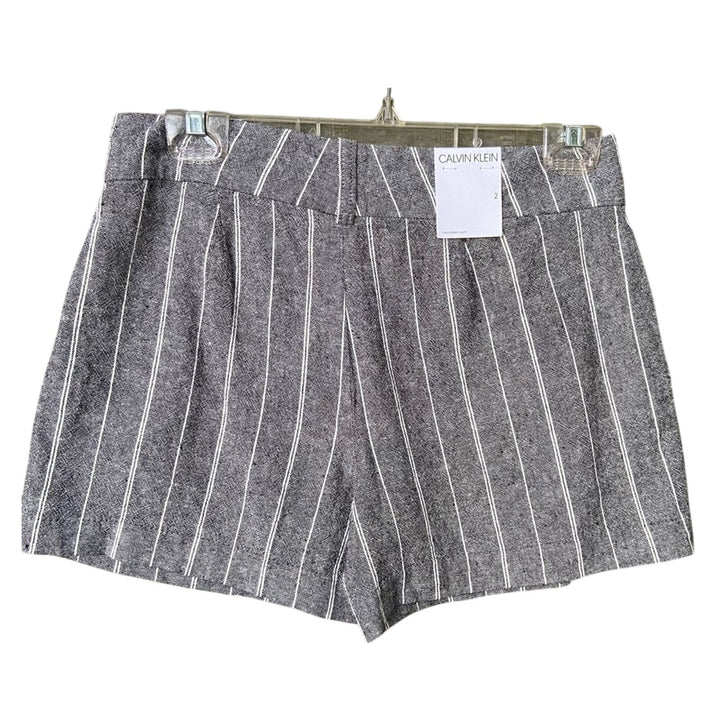 NWT New Calvin Klein Womens Size 2 Gray Linen Blend Striped Shorts w Pockets