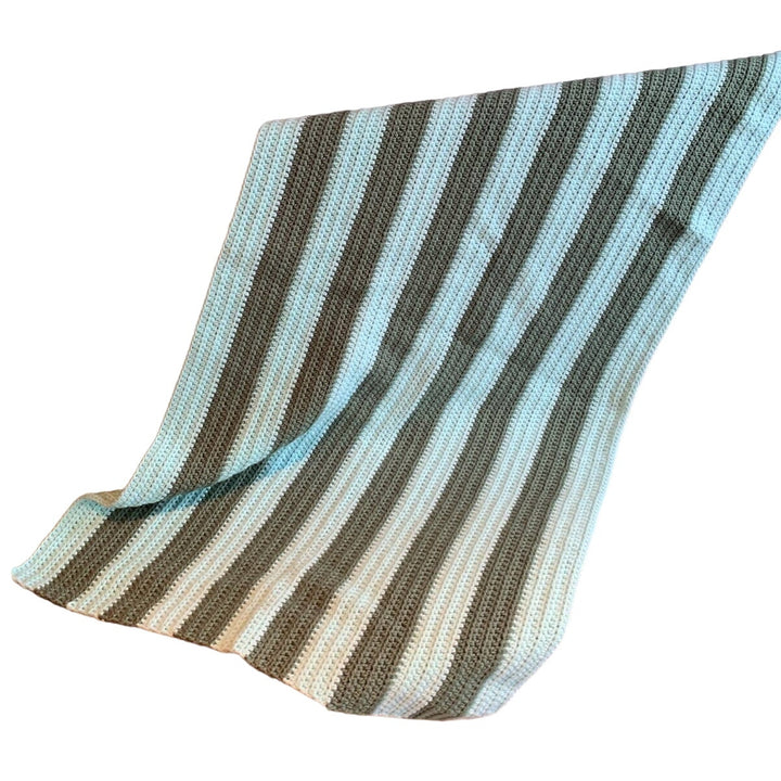 Handmade Crocheted Green Striped Lap Blanket Afghan Throw Child Size