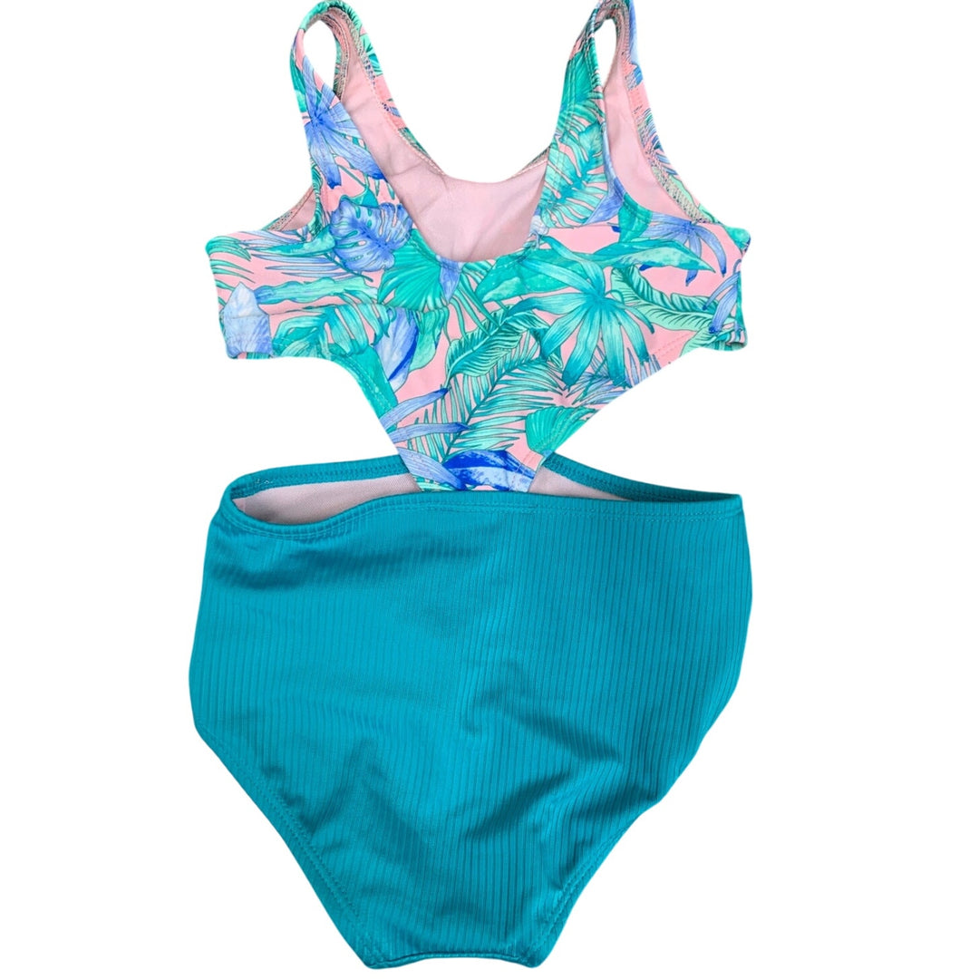 NWT New Cat &amp; Jack Girls Medium (8) Tropical Fern Leaves 1PC Swim Swimsuit