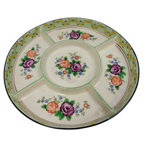 Vintage Made In Japan Floral Fine China Hand Painted Divided Round Serving Dish