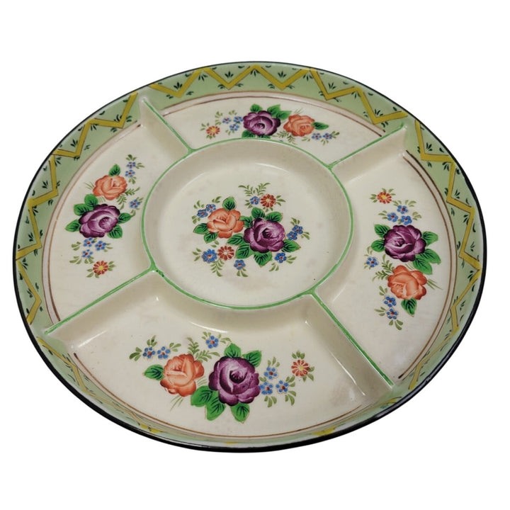 Vintage Made In Japan Floral Fine China Hand Painted Divided Round Serving Dish
