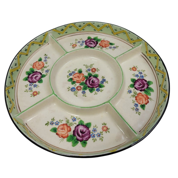 Vintage Made In Japan Floral Fine China Hand Painted Divided Round Serving Dish