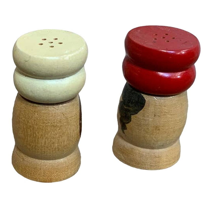 Vintage Wooden Hand Painted Ladies Made in Japan Salt Pepper Shaker Set