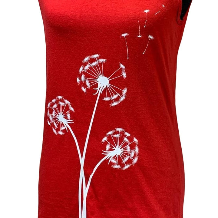 Hand Printed Upcycled Womens Medium Dandelion Sleeveless Tank Top W Necklace