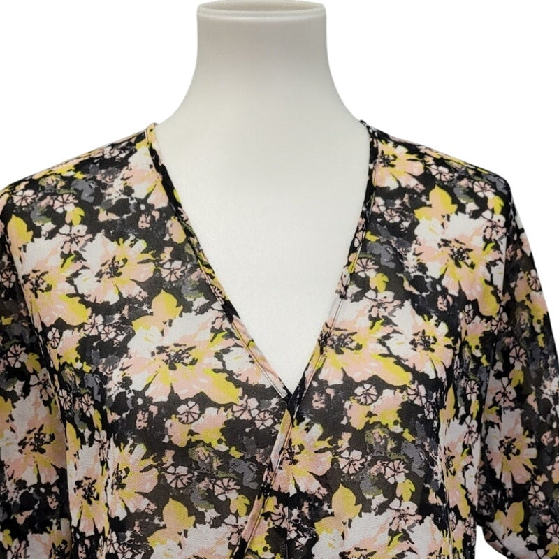 WAYF Womens Small Deep V Floral Half Sleeve Lightweight Wrap Top Blouse