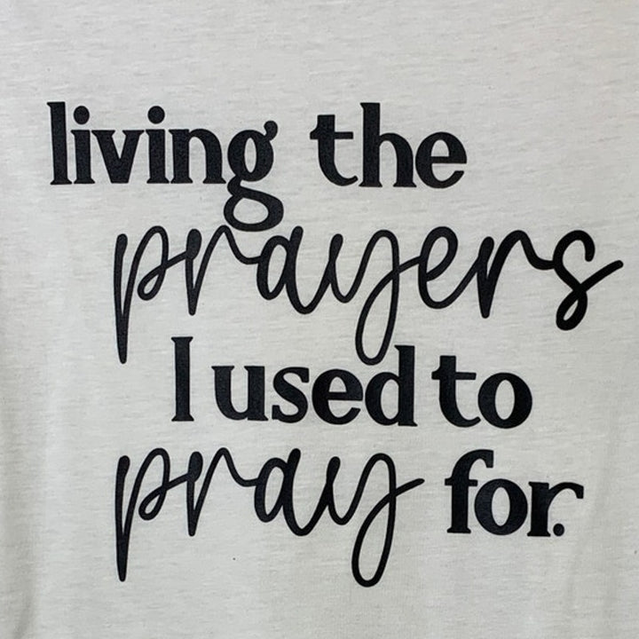 New Hand Printed Womens Medium White Living Prayer Pray PolyCotton Crew Neck Tee