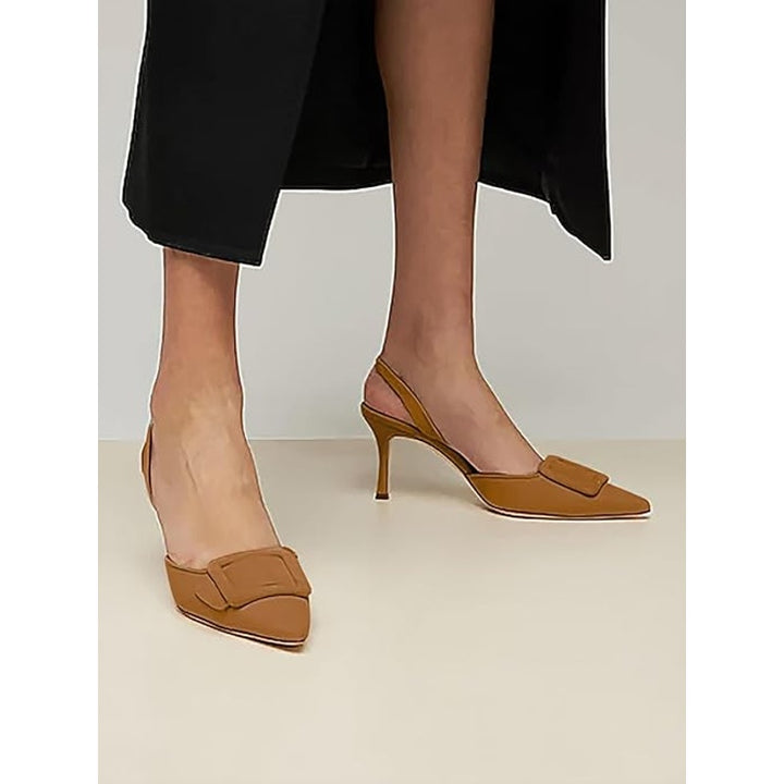 Coutgo Womens Size 10 Brown 3" Heels Suede Closed Pointed Toe Slingback Shoes