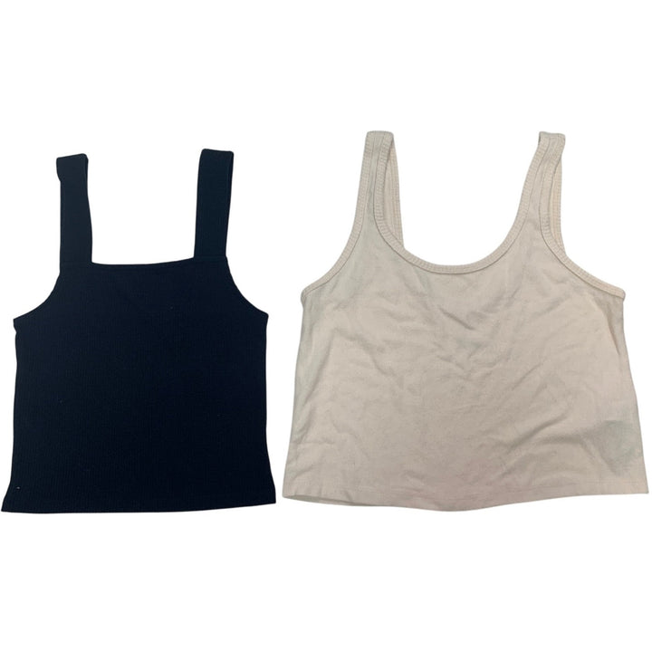 2 New American Eagle Womens Small Black Off White Thin Strap Tank Tops