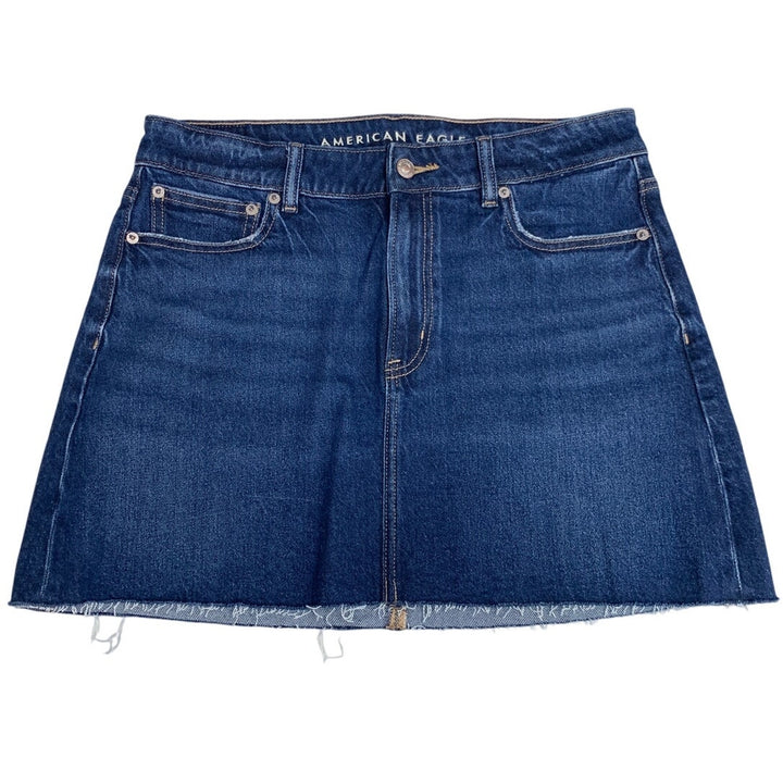 New American Eagle Womens Size 8 Perfect Mini Distressed Hem Denim Jean Skirt