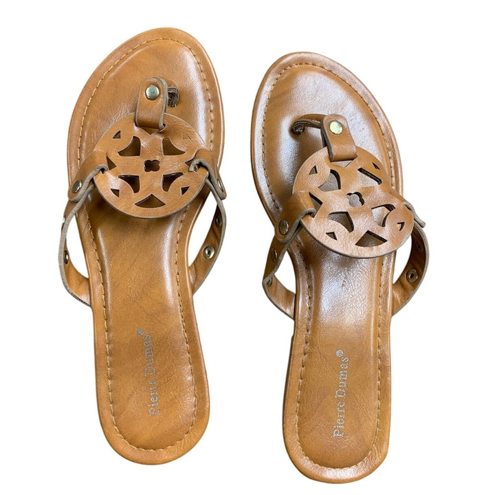 Pierre Dumas Womens Size 6.5 Brown Sandals Faux Leather Open Round Toe Shoes