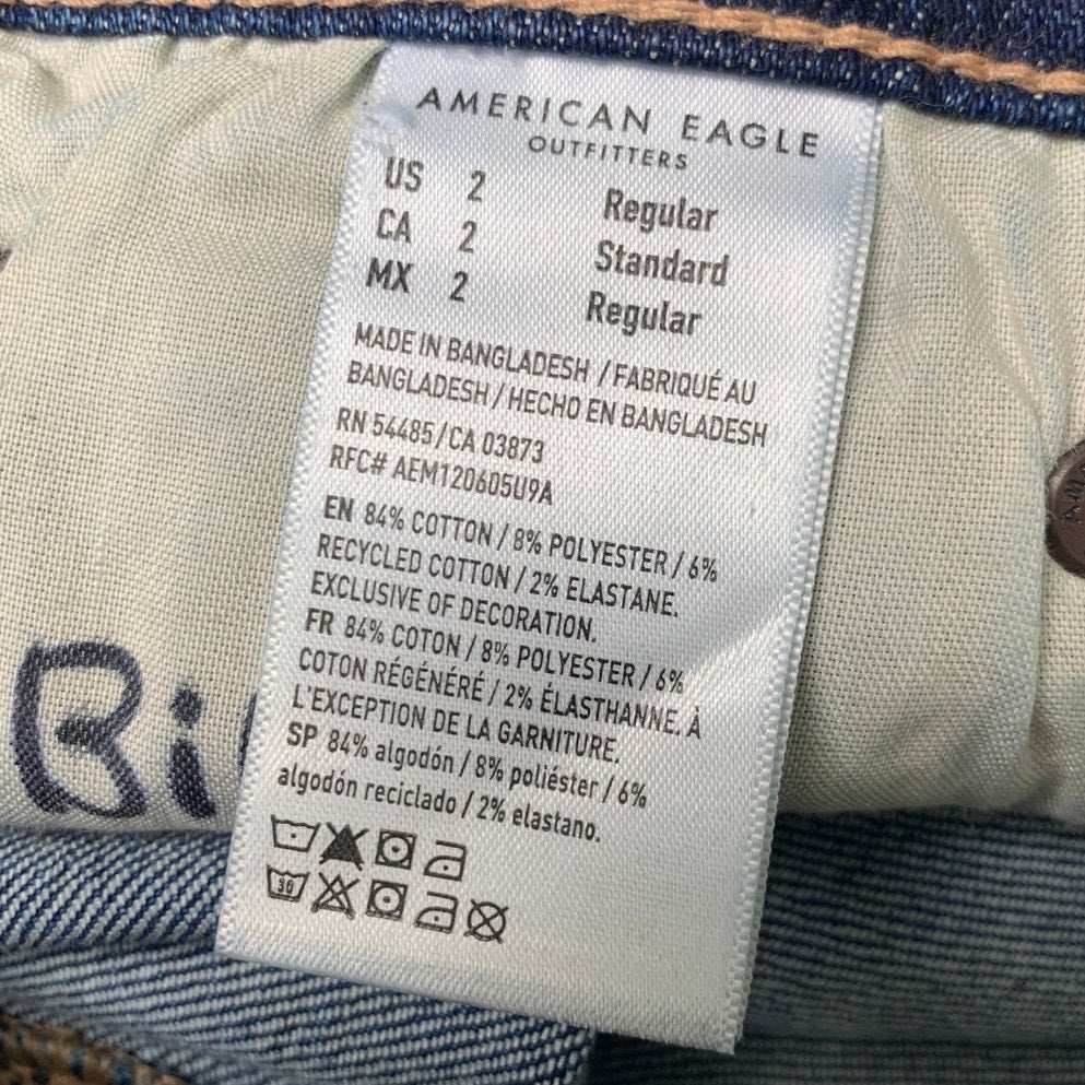 New American Eagle Size 2 Regular Medium Rinse Stovepipe Jean Denim Blue Jeans
