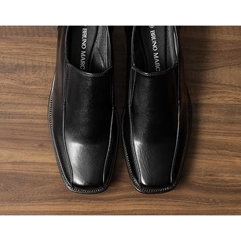 Bruno Marc Mens Size 7 Shiny Black Square Toe Dress Loafers Formal Shoes