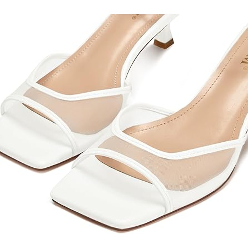 Isnom Womens 8 White Faux Leather Mesh OpenToe 2.5" Heel AnkleStrap Sandal Shoes