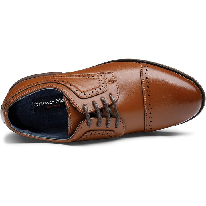 Bruno Marc Boys Size 4 Brown Faux Leather Lace Up Classic Oxfords Dress Shoes