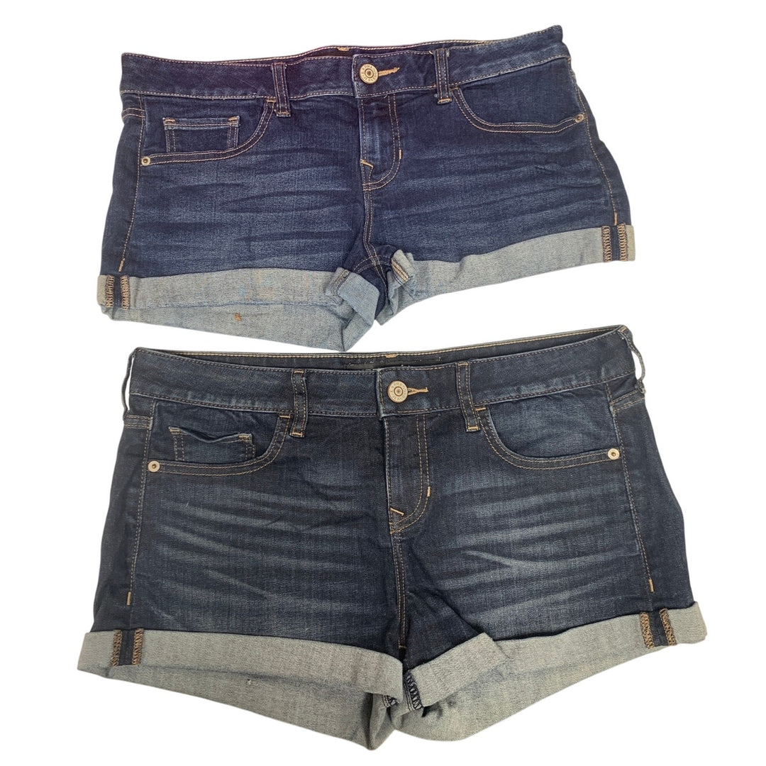 2 Pairs Express Jeans Womens 8 Factory Whiskered Denim Blue Jean Shorts Jorts