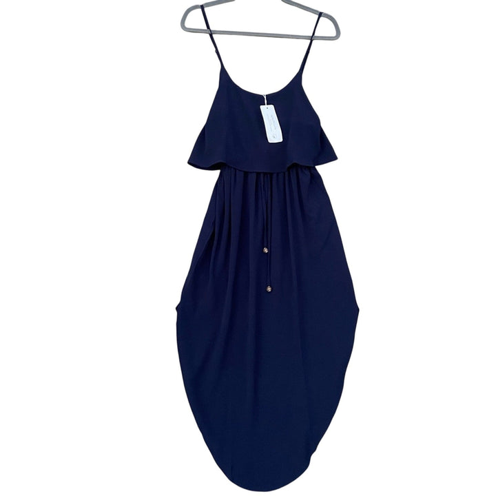 NWT New Nerlerolian Womens Large Navy Blue 100% Polyester Thin Strap Midi Dress