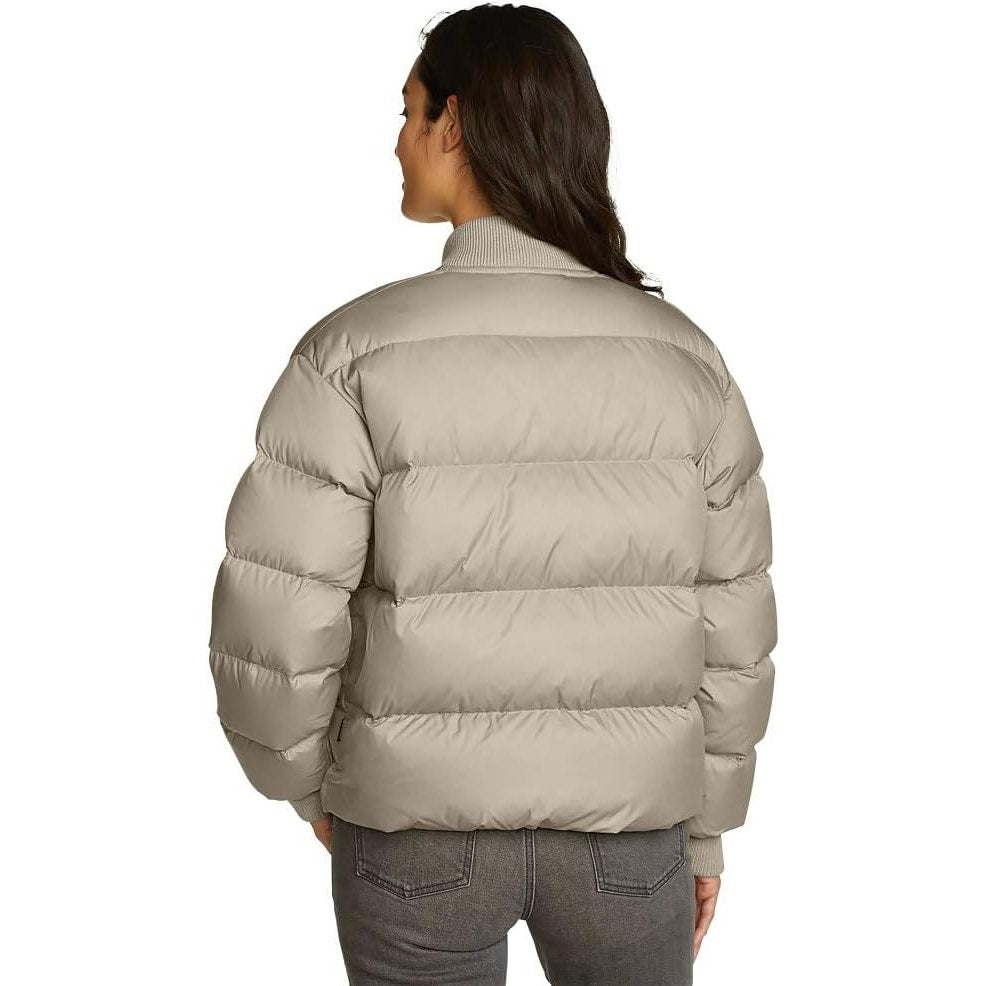 New Eddie Bauer Womens XL Pumice Tan Original Full Zip 650 FP Down Bomber Jacket