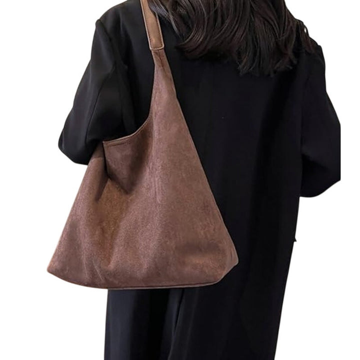 New Brown Faux Suede Slouchy Shoulder Bag Large Tote Purse Retro Soft Handbag