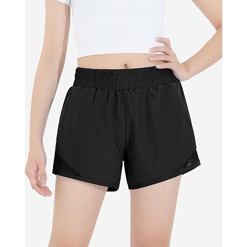 Hasmes Girls Large (12Y) Black Drawstring Waist Zipper Pocket Athletic Shorts