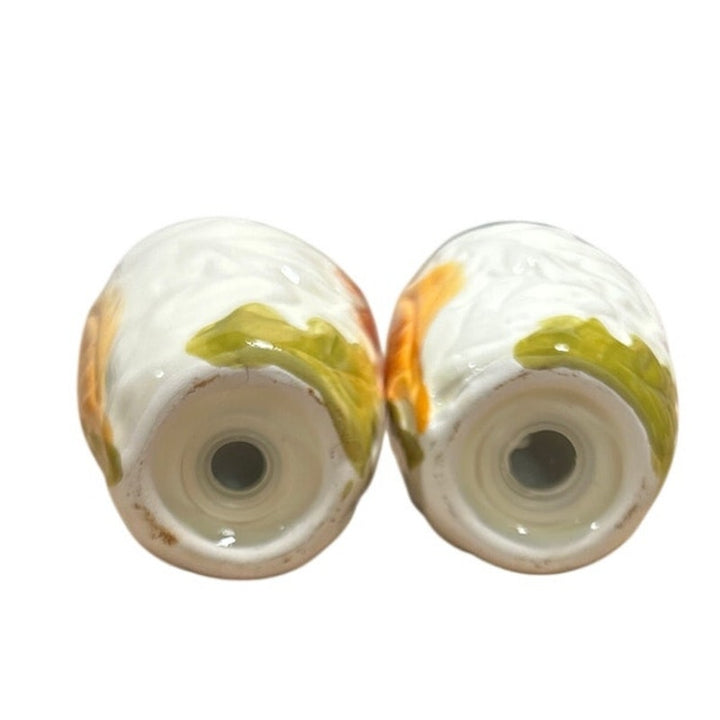 Vintage Red Green Gold Yellow Fall Leaf White Ceramic Salt &amp; Pepper Shaker Set