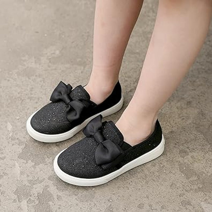 Dadawen Big Girls Size 13 Black Glitter Bow Slip On Anti Skid Loafer Shoes