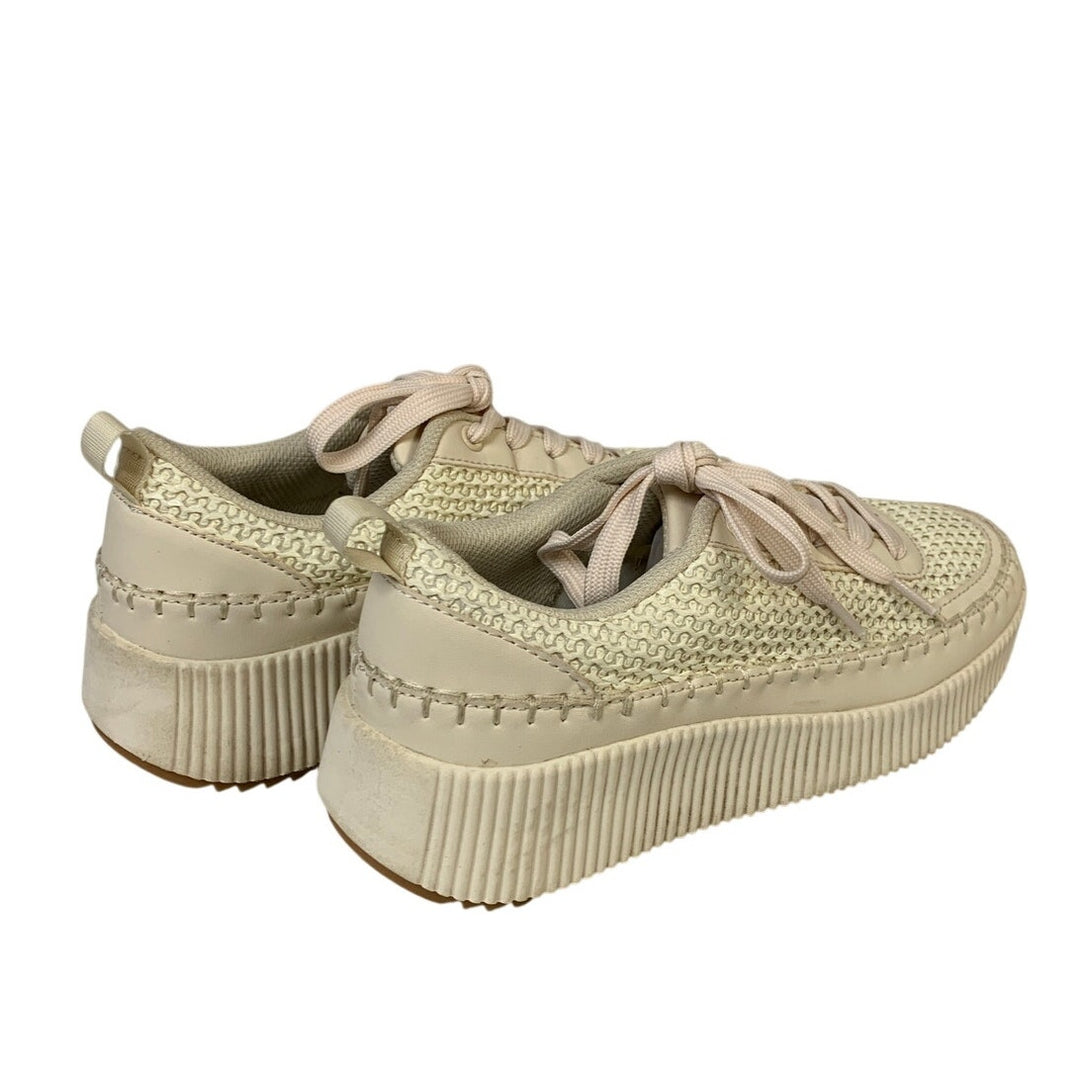 Lucky Step Womens Size 7 Beige 1.5" Heel Sneakers Lace Up Knit Casual Shoes